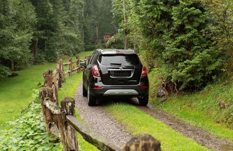 Rear angle of a black 2021 Buick Encore