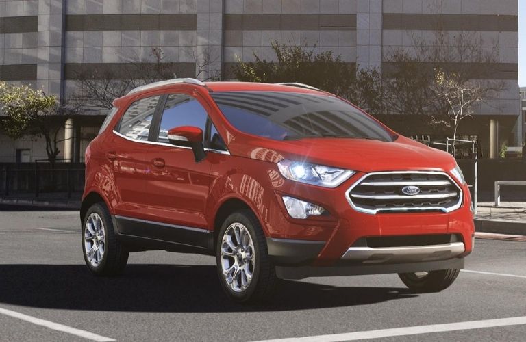 Side view of the 2021 Ford EcoSport in race red shade.
