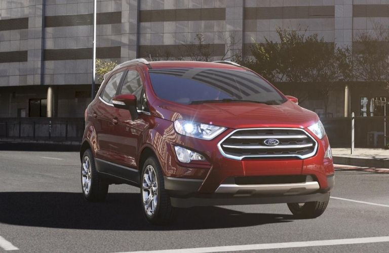 Side of the 2021 Ford EcoSport in ruby red