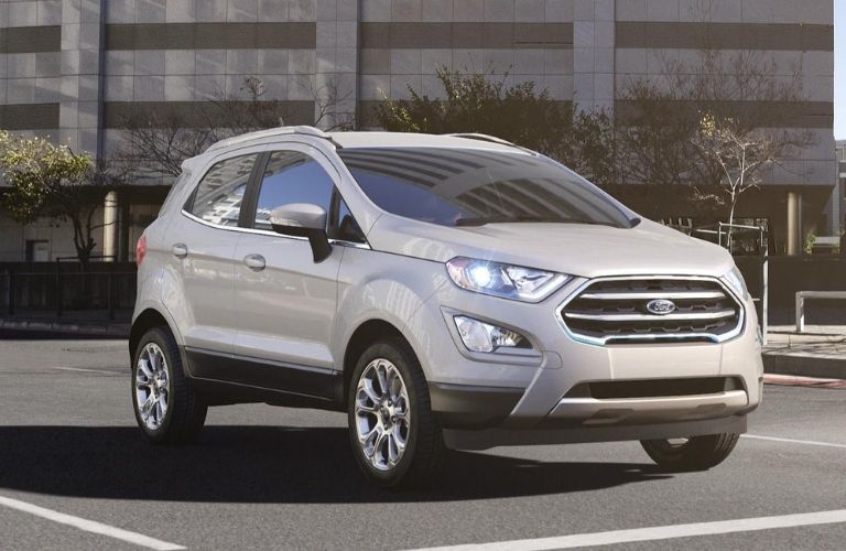 Side view of the 2021 Ford EcoSport in white platinum shade.