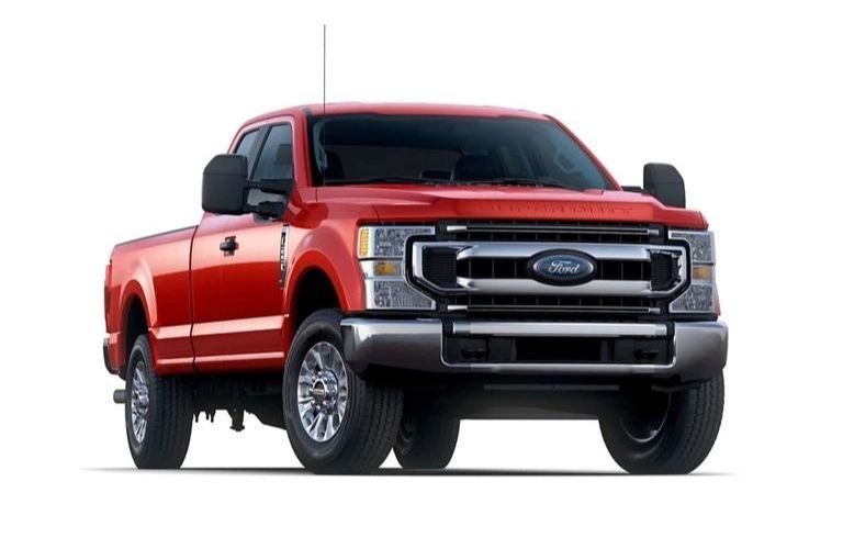 The front view of a red 2022 Super Duty F-250 XL.