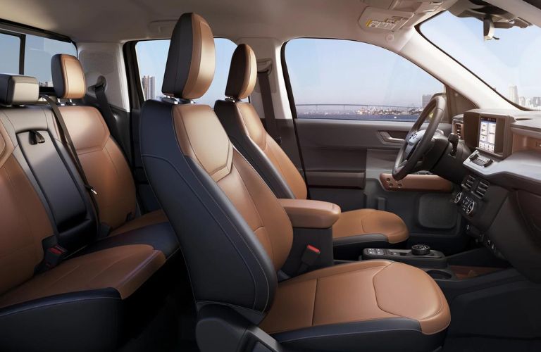 Side view of the front and rear seats in the 2023 Ford Maverick. 
