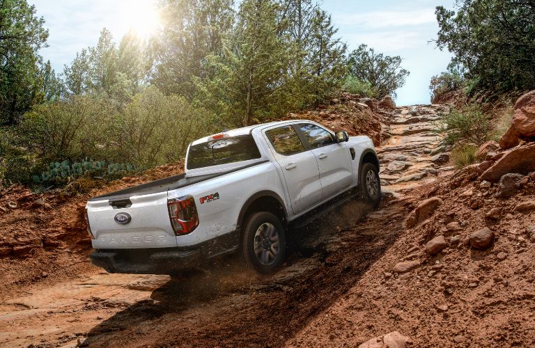 rear view of the 2025 Ford Ranger® going up the hill