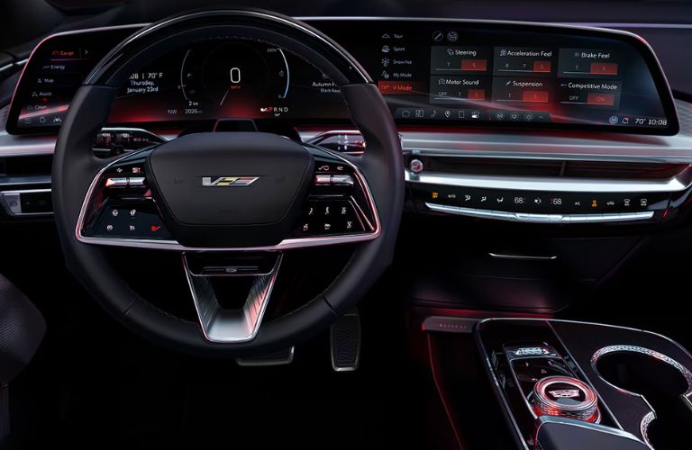 2026 Cadillac LYRIQ-V inetrior front dash and steering wheel